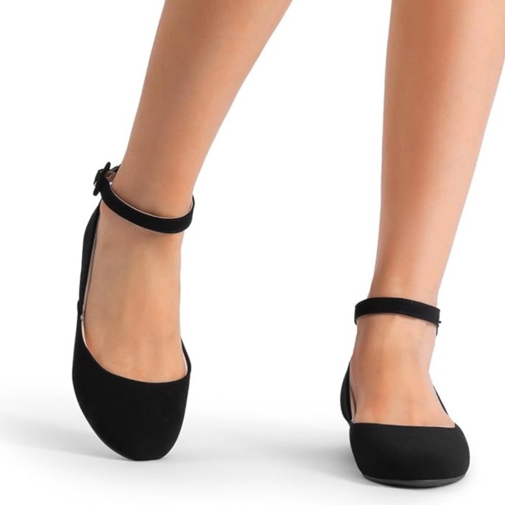 Sugar Ablaz Black Faux Suede Pointed Ankle Strap dOrsay Flats Women's Size 8.5M